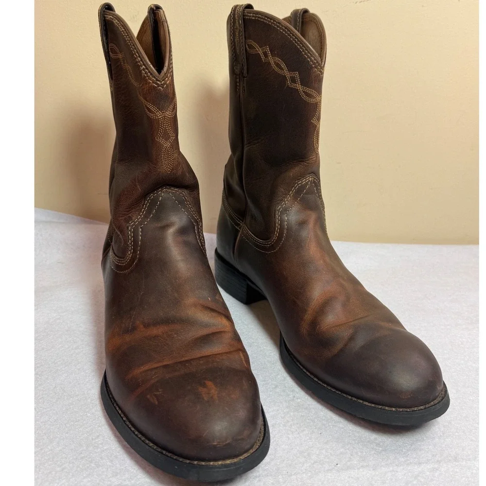 Ariat Mens Heritage Roper Distressed 13D Brown Leather Western Cowboy Boots ATS - Picture 3 of 15